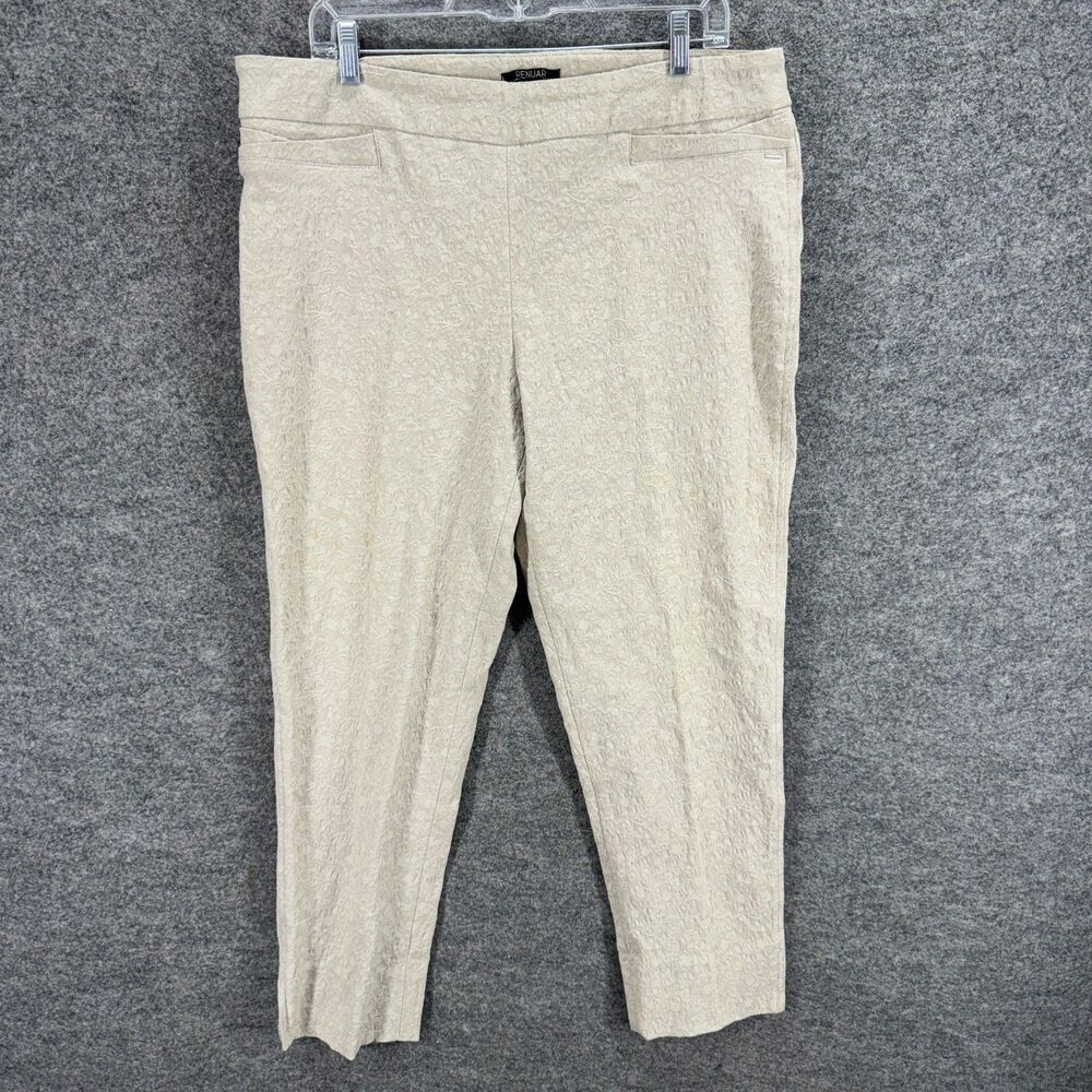 Renuar Pants Women 16 Beige Pleated High Rise Chino Pull On Pockets Casual